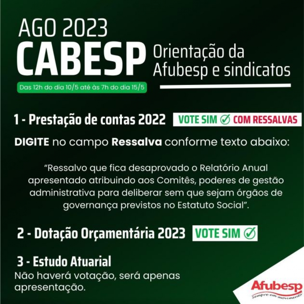 Sindicato dos Bancrios de Presidente Prudente - Assembleia da Cabesp comea nesta quarta-feira (10)