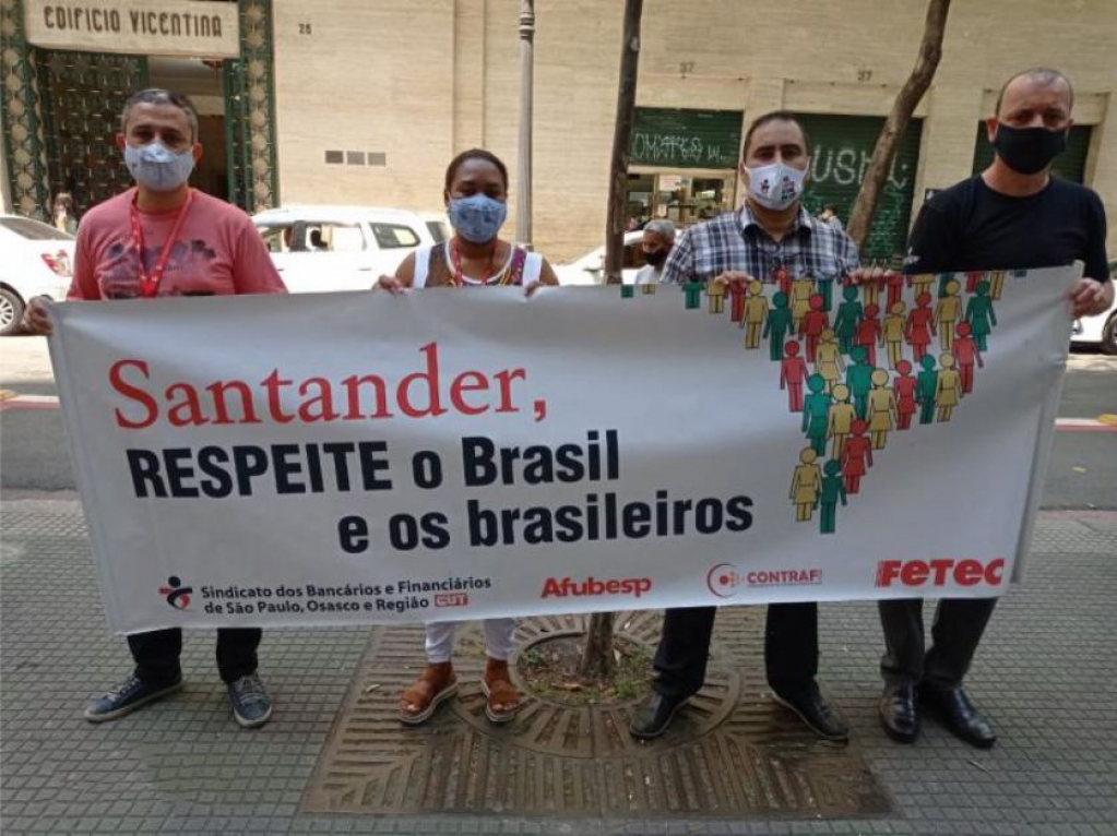 Sindicato dos Bancrios de Presidente Prudente - Sindicato protesta na Brulio Gomes contra demisses no Santander